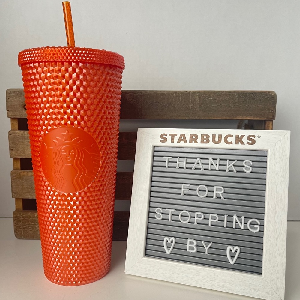 STARBUCKS Venti Pearl Orange Studded Cold Tumbler